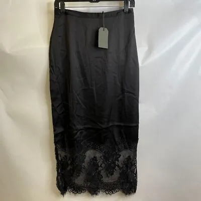 ALLSAINTS Flora Lace Panel Midi Skirt Women's Size 10 Black WS053Z   • $149.25