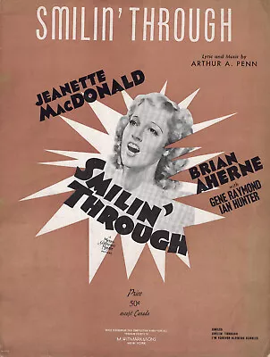 JEANETTE MacDONALD Scarce MGM Movie Sheet Music SMILIN' THROUGH • $8