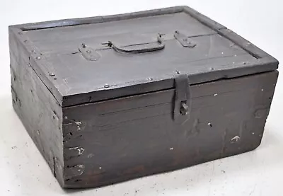 Antique Wooden Storage Chest Box Original Old Hand Crafted Metal Fitted • $129