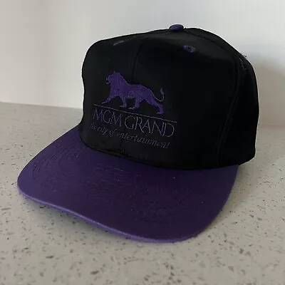 Vintage 90s MGM Grand Lion Las Vegas Strip Snapback Black/Purple Hat  • $24.99