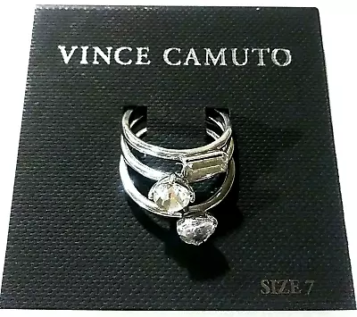 Vince Camuto Crystal Solitaire Ring Set Of Three Size 7 Silvertone Stackable NWT • $34.99