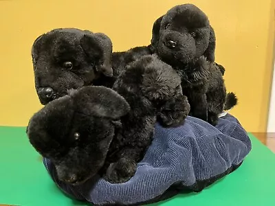 E&J Classic Plush Dogs Black Labs: Mom + 2 Puppies On Dog Bed Mom Is ~22” CUTE • $69.99