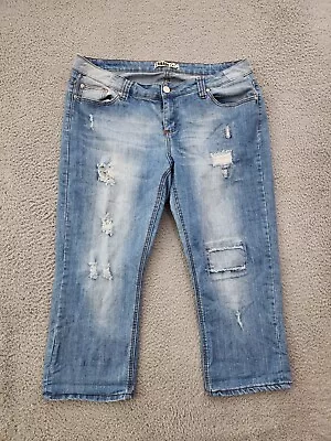 Zanadi Jeans Womens 18W Plus Blue Denim Pants Mid Rise Crop Distressed 38X24 • $18.99