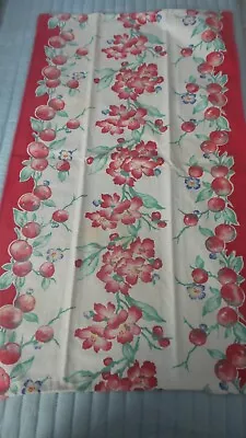 Vintage Cotton KITCHEN TOWEL Red Floral Stripes Fruit Red Border • $4