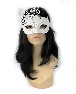 Laser Cut Venetian Mask Masquerade Metal Butterfly Wing White Wedding Bride • $6.95