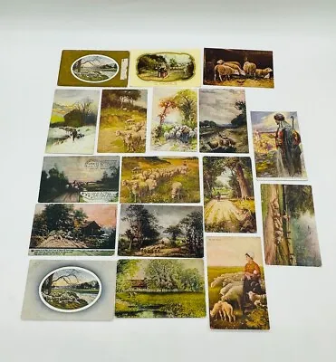 17 Vintage Victorian Antique Postcards Sheep Pasture Winter Inset Gold Heath • $15.99