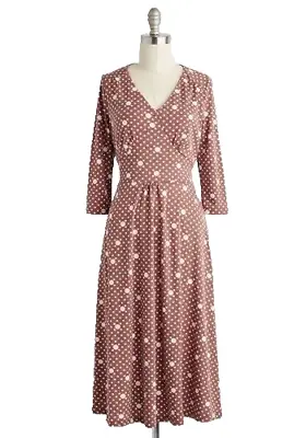 NWT S FROCK SHOP 3/4 Slv Jersey Dot Print Mauve Vintage Inspired Dress ModCloth • $19