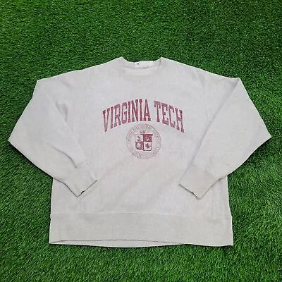 Vintage Champion Virginia-Tech Sweatshirt L-Short 24x27 Reverse-Weave Light-Gray • $23.99