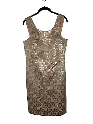 Shoshanna Womens Shift Dress 8 Sleeveless Pockets Silver Metallic Floral Pink • $45