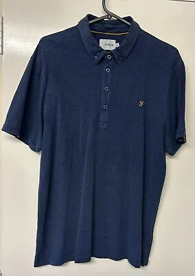 FARAH Men’s Navy Blue Casual Polo T-Shirt With Logo UK Size Large / XL • £6.50
