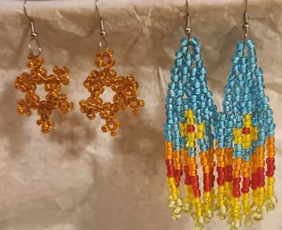 Lot 2 NEW Pair Pierced Earrings Dangle Snowflake And Native Beaded Design Bright • $19.99