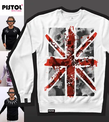Pistol Boutique Men's White UNION JACK UK BLOOD SKULLS Casual Sweatshirt Jumper • £35.99