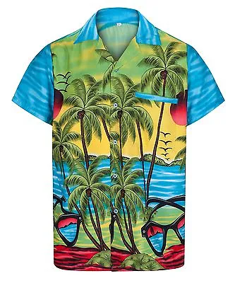 Mens Hawaiian Shirt Sunglasses Palm Tree Short Sleeved Shirt Stag Do Fancy Dress • £5.99