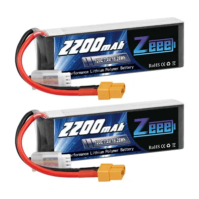 $50.99 • Buy 2x Zeee 2S Lipo Battery 2200mAh 7.4V 120C XT60 For RC Car FPV Drone Helicopter