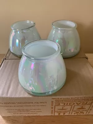 New Vietri 3 Inch Art Glass Votive Holders Lt Blue Iridescent Set Of 3 Spain. • $30