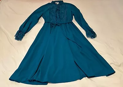 Jane Baar New York VINTAGE 80’s Teal Blue Fit Flare Dress Women’s Size 12 EUC • $24.99