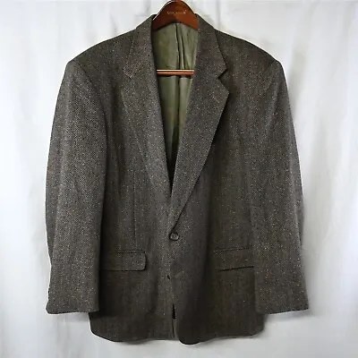 Vtg 90s 46R Brown Herringbone Tweed Wool 2Btn Blazer Suit Jacket Sport Coat • $49.99