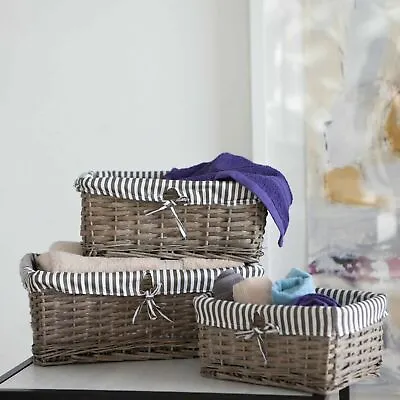 £9.99 • Buy Brown Wicker Storage Basket White Lining Xmas Gift Hamper Basket - In 3 Sizes