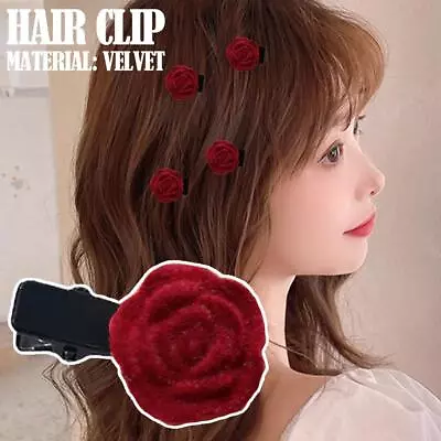 Korean Red Velvet Rose Hair Clips Women Girls Small Flower Hairpins H Prof • $0.86