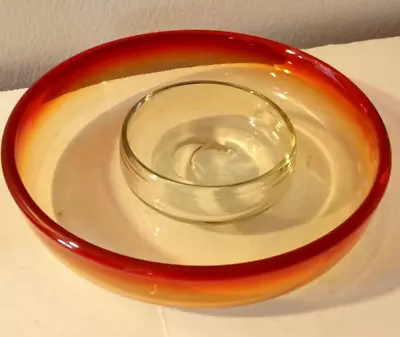 Vintage Amberina Hand Blown Glass Shrimp Veggie Dish • $15.49