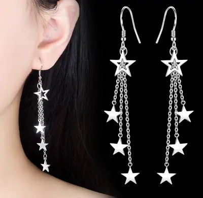 925 Silver Plated Star Dangle Drop Stud Earrings Hanging Tassel Chain C17 • $4.95