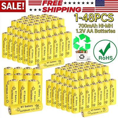 1-48 Pack 700mAh Ni-MH AA Rechargeable Batteries 1.2V Button Top Battery Lot US • $6.66