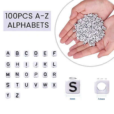 Alphabet Beads A-Z 100pcs 6mm White Cube Alphabet Single Letter Bead For Gift • £2.89