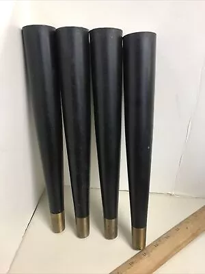 Lot 4 MCM Vintage Wood Table Legs 12” Black Brass Tapered Ends Atomic Salvage • $19.98