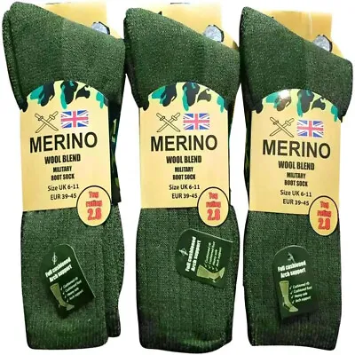 3 / 6 / 12 Pairs Mens Merino Wool Blend Military Work Boot Thermal Socks 2.8 Tog • £6.25