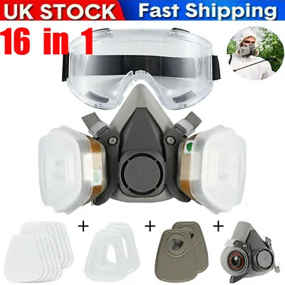 6200 Full Face 16 IN 1 Gas Mask Chemical Vapor Paint Spray Respirator 95% Filter • £10.92