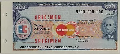 United States 20 Dollars Travelers Cheque Specimen UNC • $15