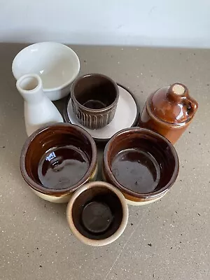 Lot Of 8 Miniature Stoneware Crock Jug Pot Bowls Etc Jug W/cork • $32