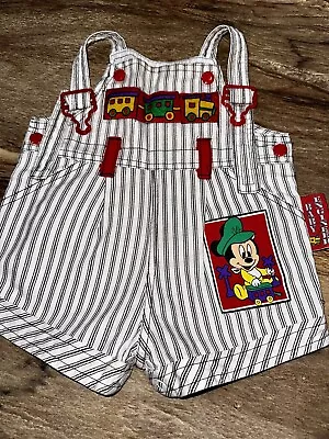 Vintage Baby Mickey Overalls 24 Months Shortalls Train Mickey Mouse 90s • $55