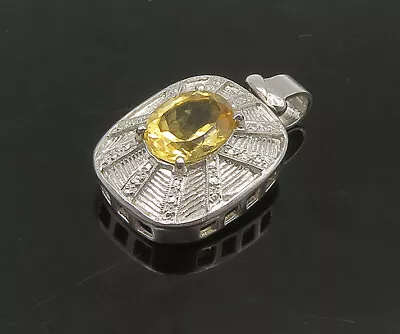 925 Sterling Silver - Vintage Prong Set Citrine Shiny Dome Pendant - PT18774 • $39.28