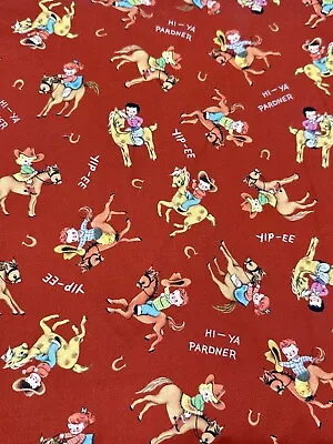 6 Yards Getty Up Cowboy Vintage Childrens Kids Western Fabric Riding Horses Pony • $49.99