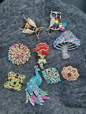 Betsey Johnson Brooch Lot Rhinestone Owl Bee Mushroom Flowers E37 • $17.98