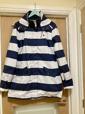 Musto Jacket Size 16 14 RaincoatShower Mac Blue White Stripes Hood 2 Way Zip GUC • £45