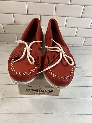 Vintage New Minnetonka Moccasins Red Leather Women's Size 10 With Box READ • $29.99