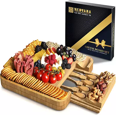 Cheese Board Gift Set With 4 Piece Cheese Knives Charcuterie Board • £26