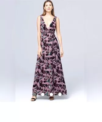 Aidan Mattox Floral Velvet Burnout Wrap Gown Deep Back Size 6 Formal Wedding • $159.99