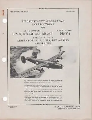 1945 Aaf Consolidated B-24drb-24ce Liberator Pilots Flight Manual Handbook-cd • $24.99