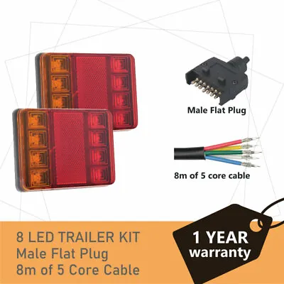 Pair Of 8 LED TRAILER LIGHTS KIT And 1 X Trailer Plug  8M X 5 CORE CABLE 12V • $29.72
