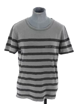 Saint Laurent T Shirt Tee Grey Striped Distressed Summer Designer Top Size M • £95.99