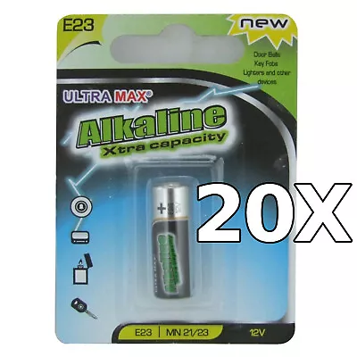 20X Ultramax E23 MN21 MN23 L1028 A23 LRV08 V23GA VR22 MS21 Alkaline Battery 12v • £14.10