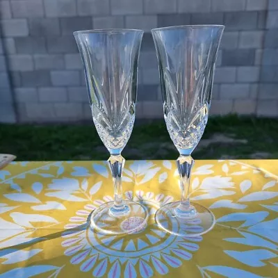 Set Of 2 Vintage Crystal De France 'Chantilly' Crystal Champagne Flutes 775  • $20