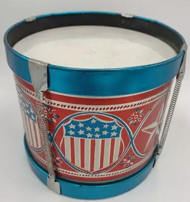 Vintage Noble & Cooley USA Metal Patriotic Red White & Blue Shield Star Toy Drum • $39.99