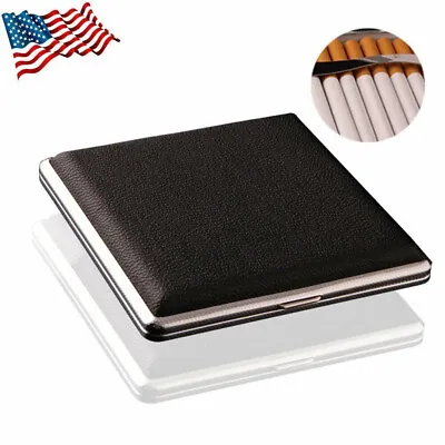 PU Leather Cover Metal Cigarette Case Box Double Sided Clip For 20 Cigarette US • $4.99