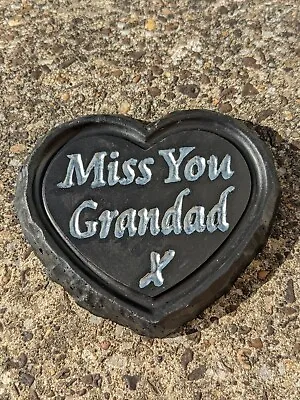 Memorial -Small Garden Grave Stone Plaque Heart Shape Concrete. Miss You Grandad • £4