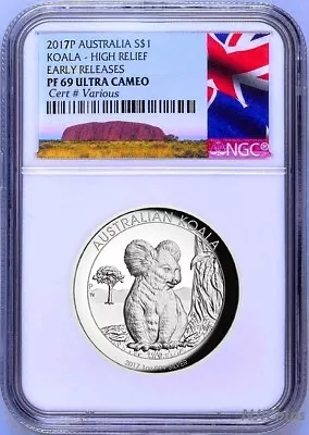 $89.99 • Buy 2017 P Australia HIGH RELIEF 1oz Silver Koala $1 Coin NGC PF69 ER NEW LABEL COA 
