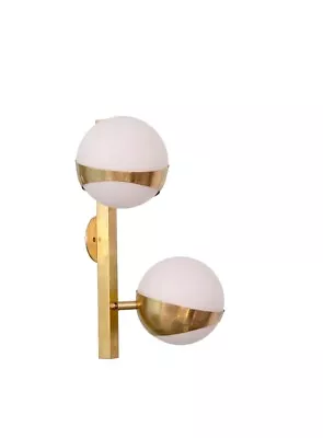 2 Light Globe Wall Mid Century Raw Brass Sputnik Chandelier Light Fixture • $269.10